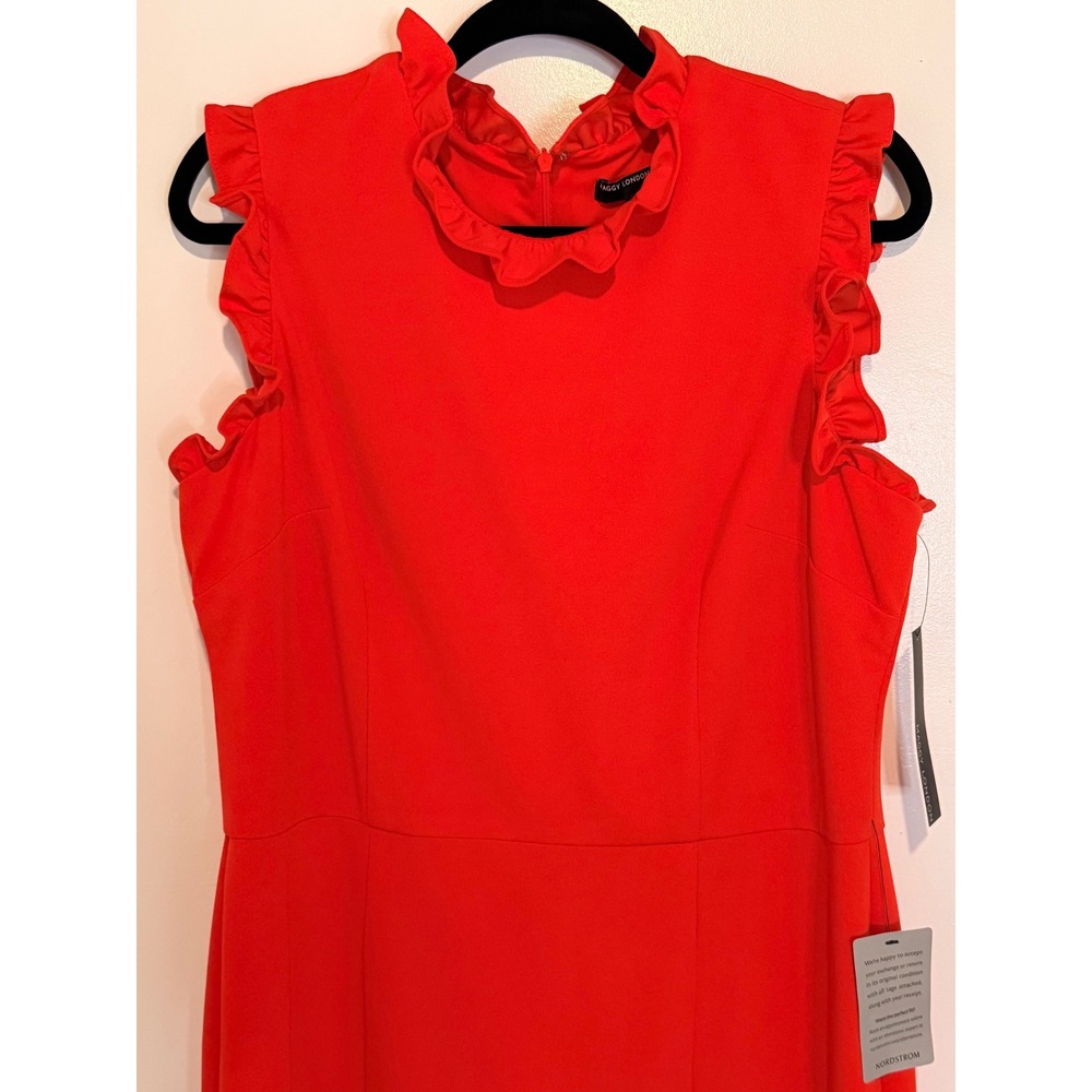 Maggy London Ruffle Neck Sleeveless  Sheath Dress Womens 16 Orange NWT - Picture 4 of 10